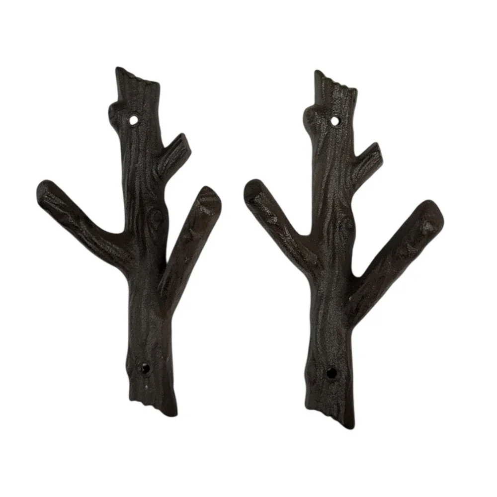 Cast Iron Tree Branch Double Decorative Metal Wall Hooks 7.5